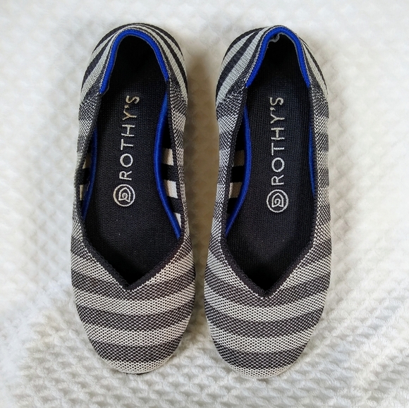 Rothy's Navy Blue and White Striped Flats Sz 8 - Picture 1 of 10